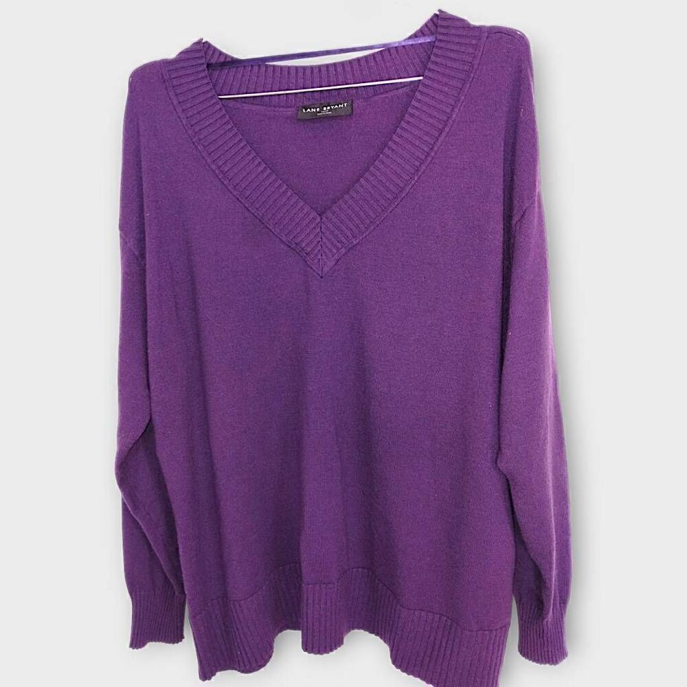 Lane Bryant Purple V-Neck Long Sleeve Sweater